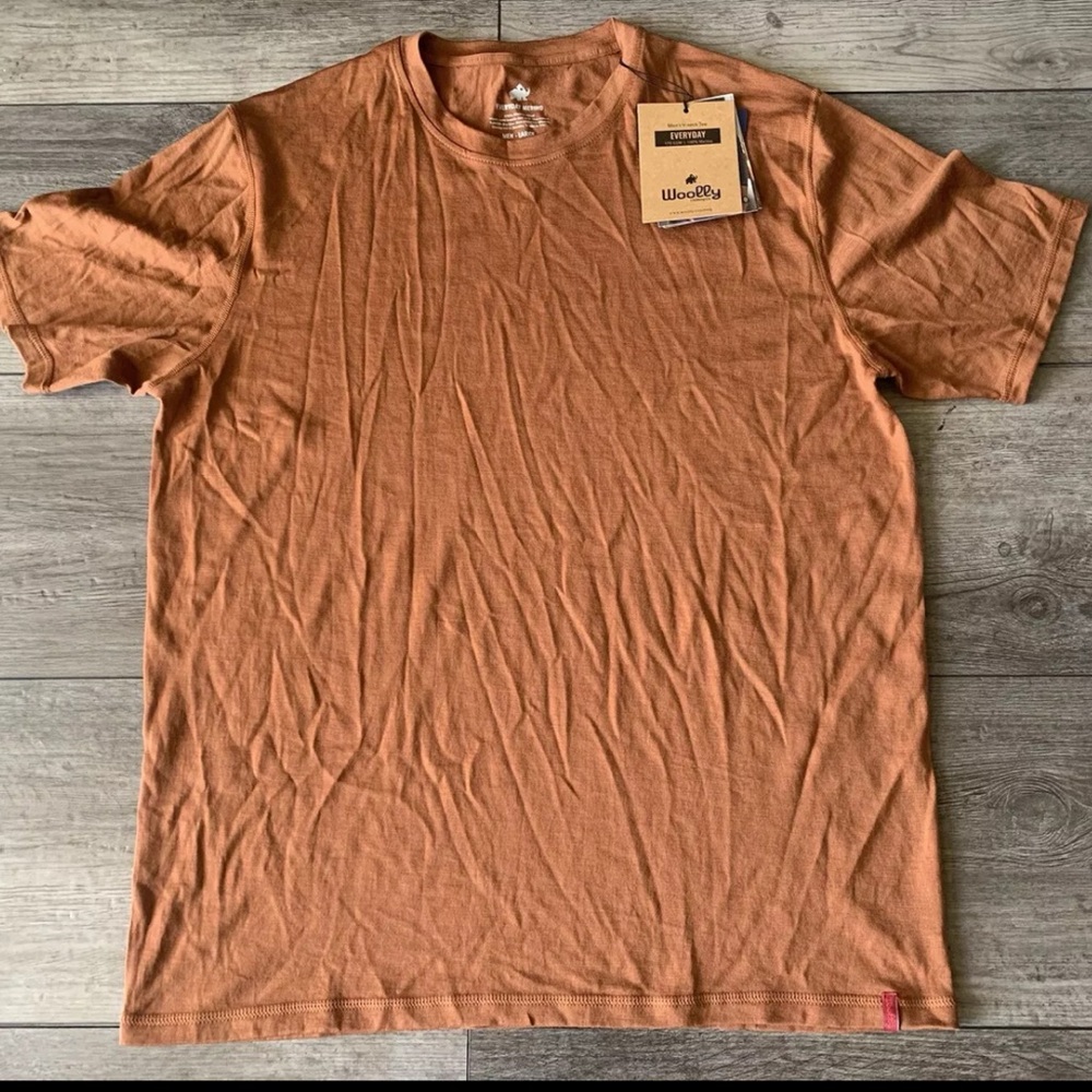 Woolly 100% Merino Wool Rust Brown V-Neck Tee Men Size Large NEW
